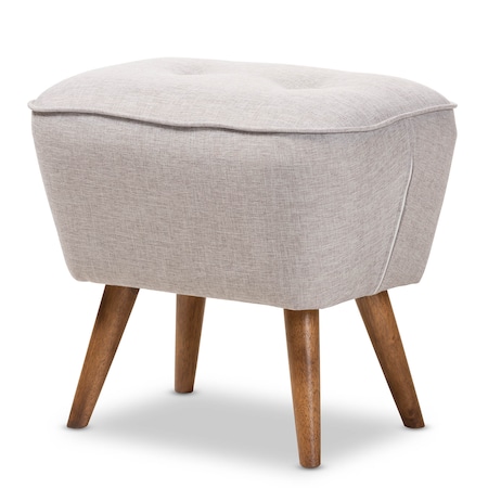 Petronelle Beige Upholstered Walnut Brown Finished Wood Ottoman